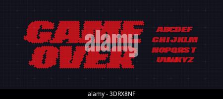 Game Over Font Logo Alphabet Y2K Pixel Letter Set Modern Typography, Arcade Typographic Design for Title Text, Gaming Typo Headline, Old Computer Type Stock Vector