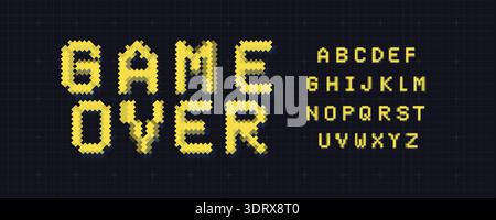Game Over Font Logo Alphabet Y2K Pixel Letter Set Modern Typography, Arcade Typographic Design for Title Text, Gaming Typo Headline, Old Computer Type Stock Vector