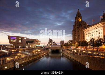 Liverpool Pier Head sunset Stock Photo