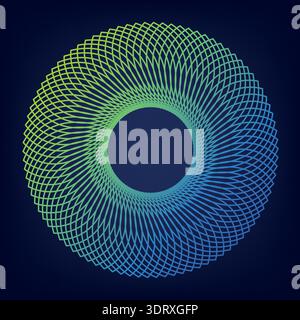 Radial effect with repeating lines and gradient in green and blue colors Stock Vector