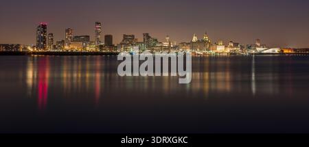 Liverpool Waterfront Nighttime Panoramic Stock Photo