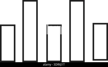 This image depicts a basic bar graph with five distinct bars, each having different heights. The bars are evenly spaced and are outlined in black with Stock Vector