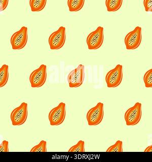 Tropical fruit papaya slices in a repeating motif, perfect for textiles or background Stock Vector