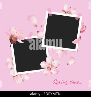 Spring Sakura Photo Frames Background Stock Vector