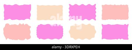 Wavy organic rectangle shapes in pink shades, playful curvy forms, abstract doodle frames and blobs, fun geometric patterns, simple colorful design elements on black background, vector illustration Stock Vector
