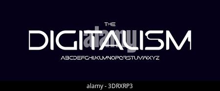 Contrast sans serif futuristic geometric logo font alphabet. Modern typographic design for scifi headline, space cyber text lettering, digital display Stock Vector