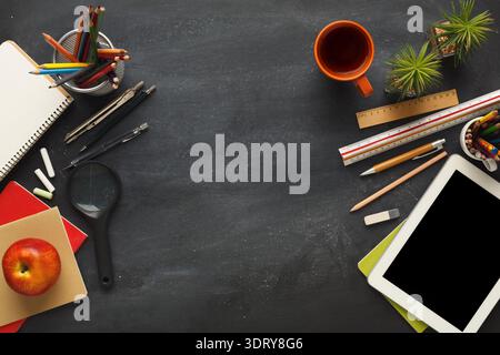 Creative Workspace Collage With Tools and Materials for Drawing and Design Activities Stock Photo
