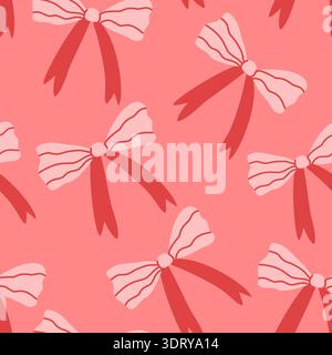 Seamless pattern with hand-drawn bows and ribbons in cute doodle style in delicate pastel colors. Vector illustration. Stock Vector