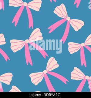 Seamless pattern with hand-drawn bows and ribbons in cute doodle style in delicate pastel colors. Vector illustration. Stock Vector