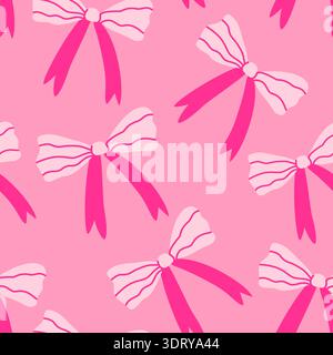 Seamless pattern with hand-drawn bows and ribbons in cute doodle style in delicate pastel colors. Vector illustration. Stock Vector