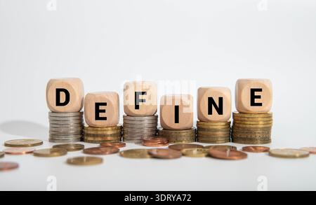 DEFINE word written on white cubes Stock Photo