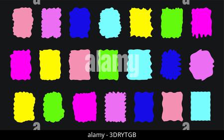 Set of wavy organic neon frames rectangle square shapes Abstract Designs icons and graphics, scallops geometry, Irregular flat shapes. Random spots and curvy elements. Smooth box Vector illustration Stock Vector