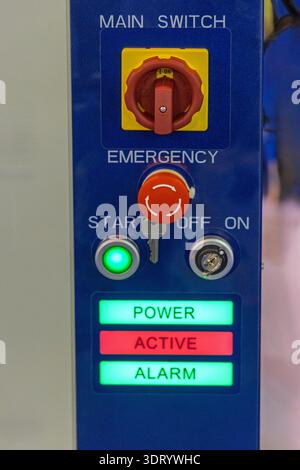 Main Switch Emergency Green Power Red Active Alarm Signal Machine Control Stock Photo