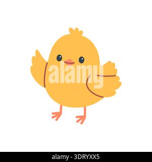 Cute yellow chick vector illustration in flat cartoon style. Simple baby bird character isolated on white background, perfect for kids design, spring Stock Vector