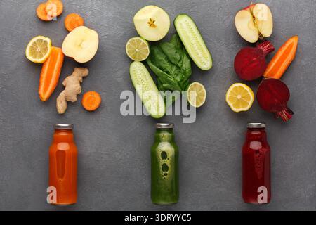 Healthy Juice Preparation With Fresh Ingredients on Gray Surface Stock Photo