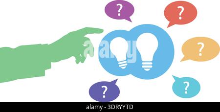 Creative Idea and Question Concept Vector Illustration with Light Bulb and Speech Bubbles Stock Vector