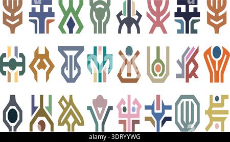 Abstract Human Figures Logo Collection Vector Set Isolated on White Background Stock Vector