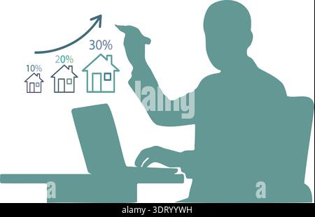 Real Estate Investment Growth Concept Vector Illustration with Percentage Increase and House Icons Stock Vector
