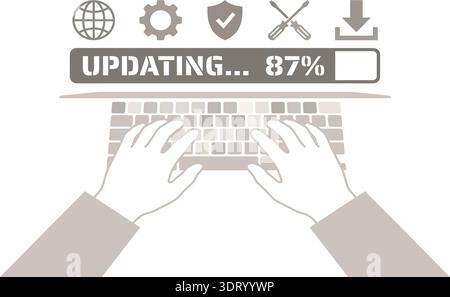 Software Update Progress Bar Concept Vector Illustration with Laptop and System Icons Stock Vector