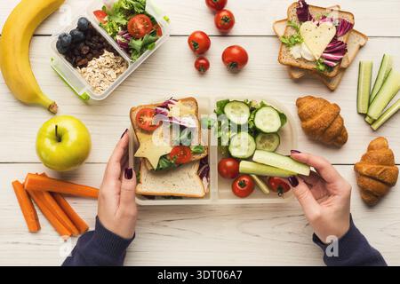 Healthy Food Collage Showing Various Meals and Snacks on a Wooden Table Stock Photo