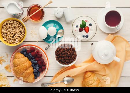 Breakfast Collection of Various Food Items Arranged on a Table With Close Attention to Detail Stock Photo