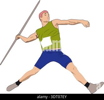 Illustration of a track and field athlete javelin throw viewed from ...