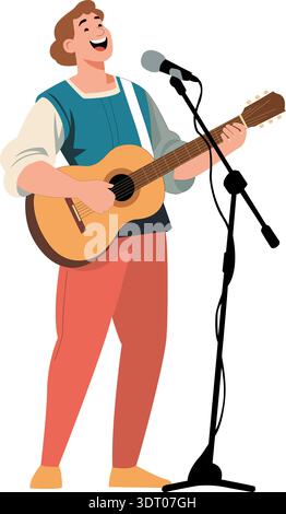 Guitarist Singing on Stage Vector Illustration Stock Vector
