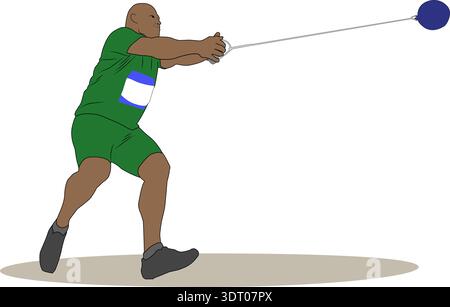 Male Hammer Throw Vector Illustration in Green Stock Vector