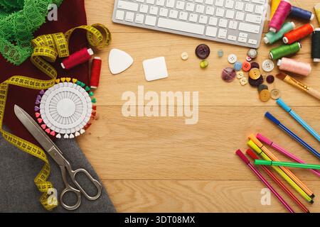 Collage of Crafting Tools and Materials on a Workspace in a Creative Area Stock Photo