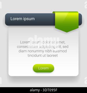Modern web card interface design with dark header bar and green ribbon tag element Stock Vector
