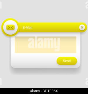 Modern email notification popup interface with bright yellow header and soft neumorphic style elements Stock Vector