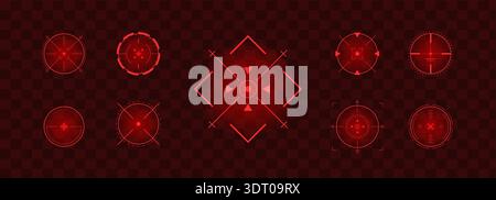 Crosshair Hud red. Futuristic sniper scope. Radar location and viewfinder for game interface. UI Vector illustration Stock Vector