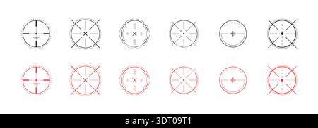 Crosshair Hud red. Sniper scope and radar location system. Viewfinder for futuristic game. UI Vector illustration Stock Vector