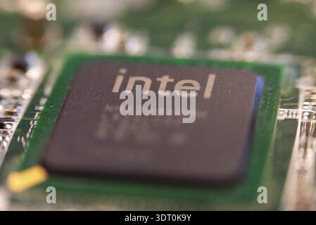 Hi tech close-up of electronics circuit board or motherboard Stock Photo