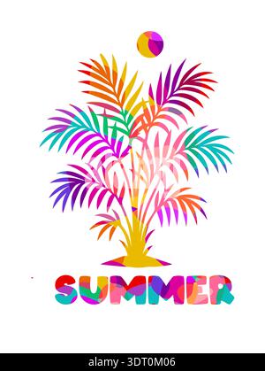 Summer colorful palm tree object . Hand drawn. Not AI, vector illustration. Stock Vector