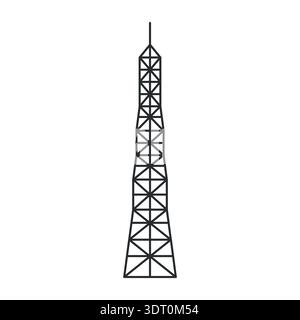 Metal lattice radio tower with antenna. Minimal industrial structure in flat outline style. Vector illustration. Object isolated on white background. Stock Vector
