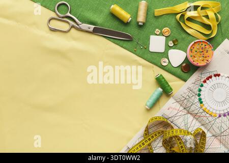 Creative Set for Sewing and Crafting With Tools and Materials on a Table Stock Photo
