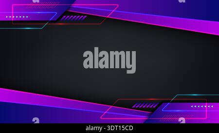 high tech futuristic purple background neon red and cyan geometric lines dynamic overlay or social media banner for gaming tournament Stock Vector