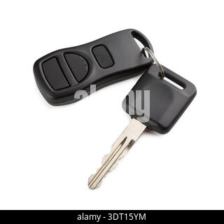 Collection of Car Keys and Remote on a White Background Showing Different Shapes and Designs Stock Photo