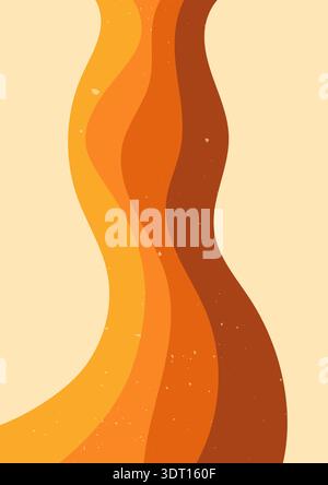 Zebra groovy poster with warm sunset waves and retro vibes. Stock Vector
