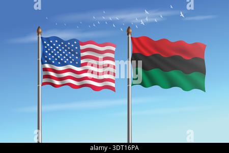 USA and African American table flags relation with sky backgrund Stock Vector