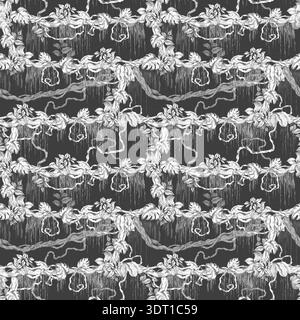 A seamless pattern featuring horizontal vines entwined with leaves on a dark background. Isolated illustration for botanical branding, travel brochure Stock Photo