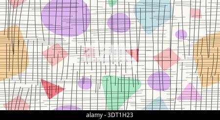 Seamless pattern of vertical and horizontal lines and red squares for texture, textiles, banners and creative design. Flat style. Stock Vector