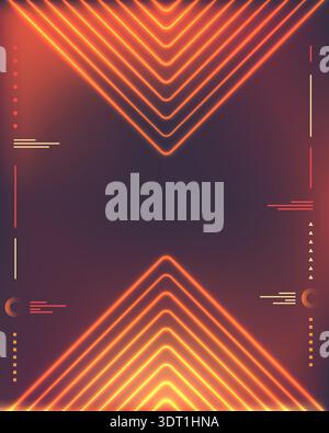 digital dark futuristic technology background with glowing orange neon chevrons and hud elements, high energy sci fi atmosphere for gaming events and Stock Vector