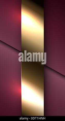 Elegant vertical gold metallic stripe layered over deep red background with sharp geometric shadows and glowing light spots for luxury corporate brand Stock Vector