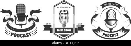 Retro Podcast Badge Logo Set Stock Vector