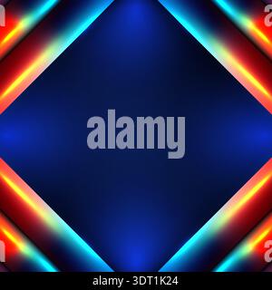 vibrant futuristic frame glowing blue and red neon borders in geometric diamond shape over a deep blue background, high technology displays and cyber Stock Vector