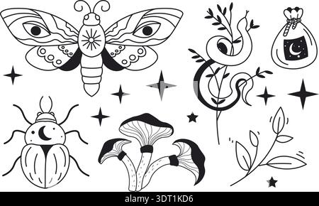 Minimal Occult Symbol Illustration Set Stock Vector