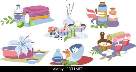 Flat Spa Wellness Still Life Set Stock Vector