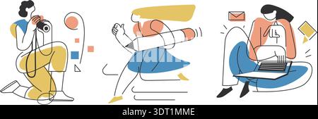 Creative Freelancer Activity Illustration Set Stock Vector